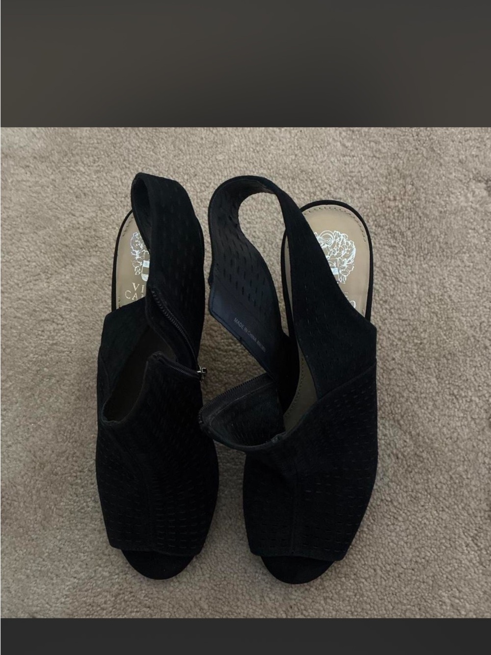 Vince Camuto Black Textured Slingback Peep-Toe Heels